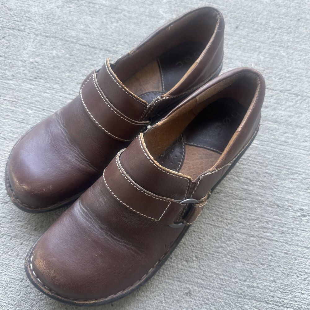 B.O.C. Born Concept Shoes Womens Clogs Ansen Buckle Brown Leather Slip On 9